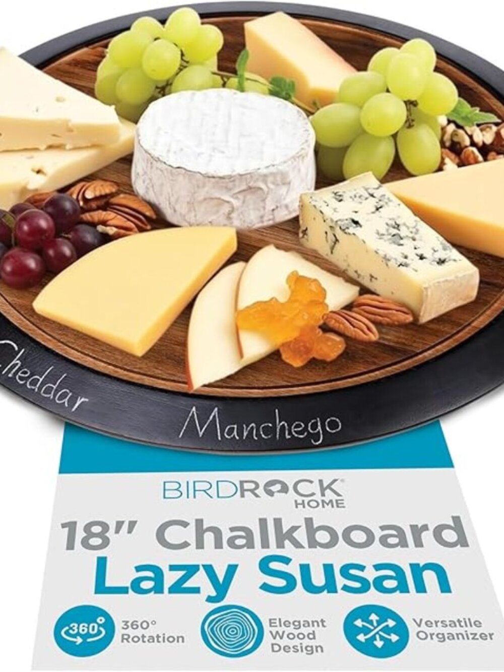 BIRDROCK HOME 18 Chalkboard Lazy Susan Food Labels Table Top Turntable Cabine